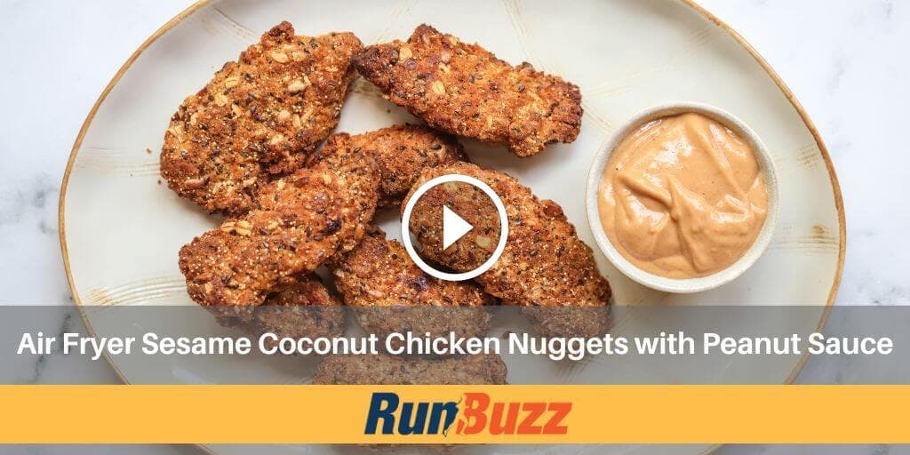 Air Fryer Sesame Coconut Chicken Nuggets with Peanut Sauce