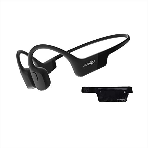 Aftershokz Aeropex (Rebranded as Shokz OpenRun) - Open-Ear Bluetooth Bone Conduction Sport Headphones - Sweat Resistant Wireless Earphones for Workouts and Running - Built-in Mic - with Sport Belt