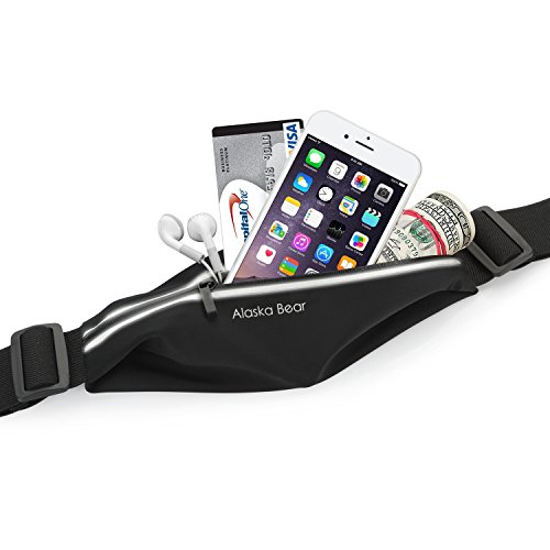 Adjustable Expandable Running Belt, Fitness Weather Resistant Waist Pocket with Reflective Strip for iPhone 6/6 Plus / 6s, Suitable for Biking, Hiking, Black