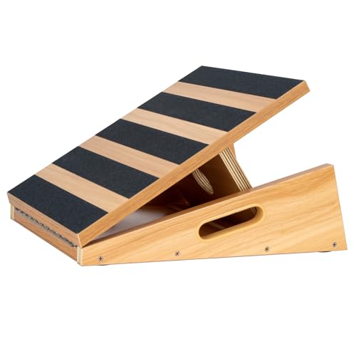 StrongTek Professional Wooden Slant Board, Adjustable Incline Board, and Calf Stretcher, Stretch Board - Extra Side-Handle Design for Portability, Partial-Coverage