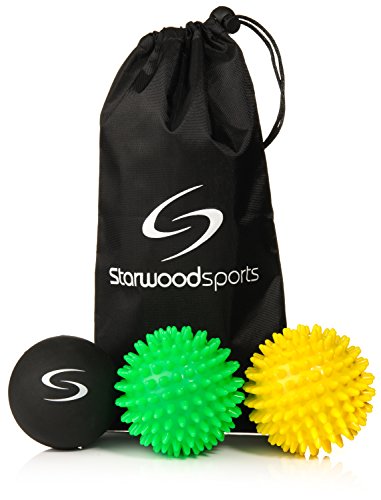 Starwood Sports Massage Ball Set - 6 cm Lacrosse Ball, 7 cm Very Firm Spiky, 7 cm Medium Firm Spiky + Carry Bag