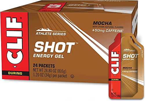 CLIF SHOT - Energy Gels - Mocha - Non-GMO - 50 mg Caffeine - Fast Carbs for Energy - High Performance & Endurance - Fast Fuel for Cycling and Running (1.2 Ounce Packet, 24 Count)