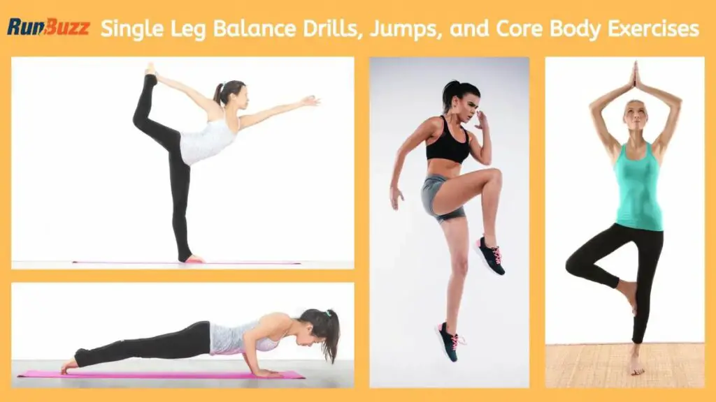 single leg balance drills, jumps and core exercises 