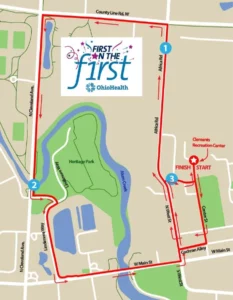 First on the First 5k Course Map - Westerville Ohio