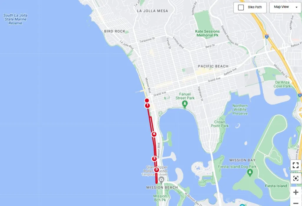 Pacific Beach 5K Course Map