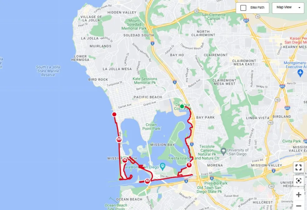 Pacific Beach Half Marathon Course Map